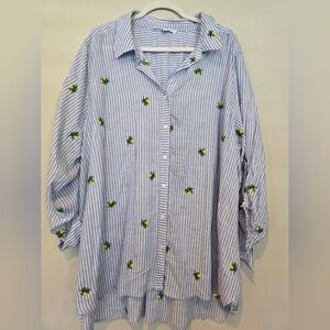 Jane and Delancey Women's Size 3X Capri striped Button Lemon Blouse Top Roll Tab